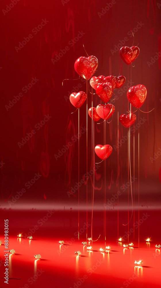 Obraz premium 3d rendering Valentine background on red color with plenty of copy space, cute heart shape decoration. studio lighting