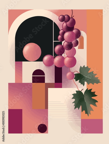 Collection of abstract wine-themed autumn illustrations, perfect for wine festivals and seasonal posters. Includes various frames for text with vibrant colors and intricate designs.