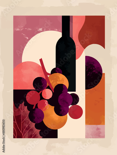 Collection of abstract wine-themed autumn illustrations, perfect for wine festivals and seasonal posters. Includes various frames for text with vibrant colors and intricate designs.