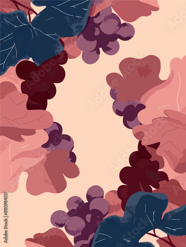 Collection of abstract wine-themed autumn illustrations, perfect for wine festivals and seasonal posters. Includes various frames for text with vibrant colors and intricate designs.