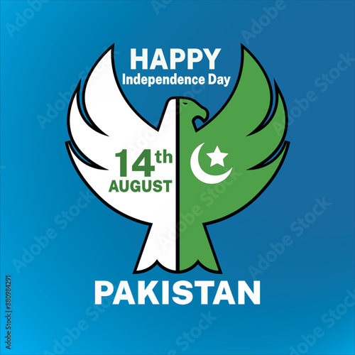 Pakistan happy independence day 14 august 2024, eagle with flange vector illustration for pakistan day 