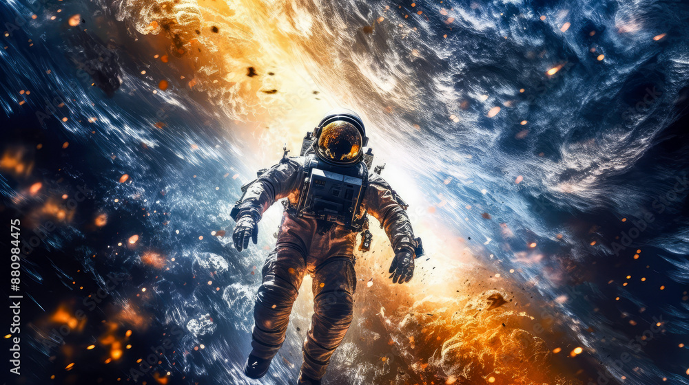 Exploring the Cosmos: Astronaut in a Sci-Fi Universe, Fantasy Space Exploration concept Exploring the Cosmos: Astronaut in a Sci-Fi Universe, Fantasy Space Exploration concept