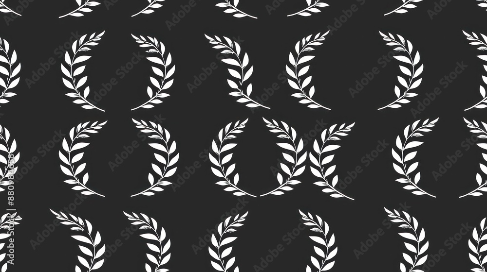 Seamless Pattern of Laurel Wreaths on a Black Background Seamless Pattern of Laurel Wreaths on a Black Background