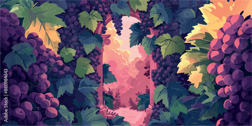 Collection of abstract wine-themed autumn illustrations, perfect for wine festivals and seasonal posters. Includes various frames for text with vibrant colors and intricate designs.