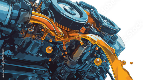 Brown liquid drip on engine 3d render illustration 