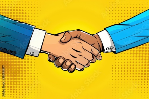 Two businessmen shaking hands in a business deal illustration