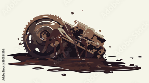 Brown liquid drip on engine 3d render illustration 