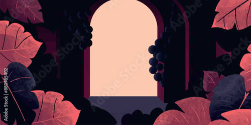 Collection of abstract wine-themed autumn illustrations, perfect for wine festivals and seasonal posters. Includes various frames for text with vibrant colors and intricate designs.