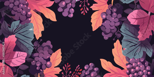 Collection of abstract wine-themed autumn illustrations, perfect for wine festivals and seasonal posters. Includes various frames for text with vibrant colors and intricate designs.