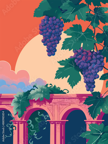 Collection of abstract wine-themed autumn illustrations, perfect for wine festivals and seasonal posters. Includes various frames for text with vibrant colors and intricate designs.