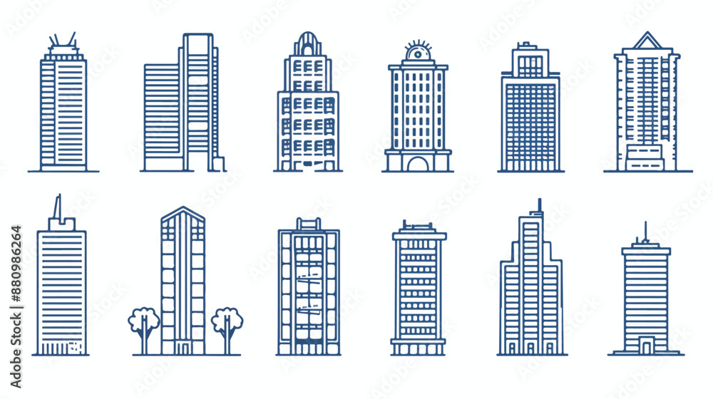Buildings line thin vector icons. Building construction Buildings line thin vector icons. Building construction