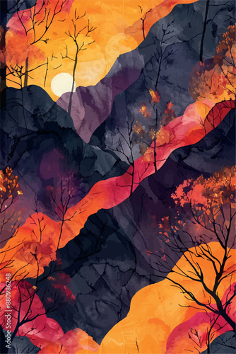 Collection of abstract wine-themed autumn illustrations, perfect for wine festivals and seasonal posters. Includes various frames for text with vibrant colors and intricate designs.