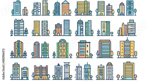 Buildings line thin vector icons. Building construction