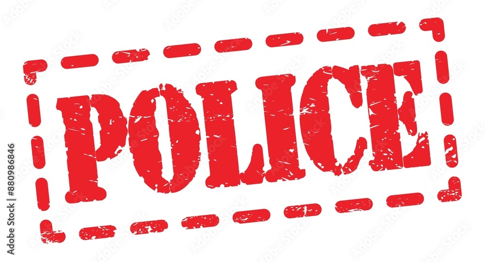 POLICE text written on red stamp sign. POLICE text written on red stamp sign.