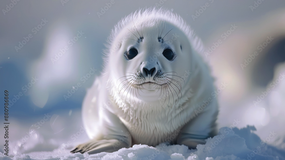 Obraz premium White seal on the snow in nature
