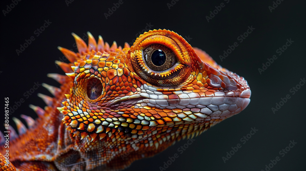 Closeup of orange lizard on black background Closeup of orange lizard on black background
