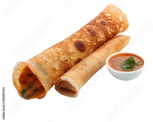 Crispy South Indian Dosa with Dipping Sauce  isolated on transparent background