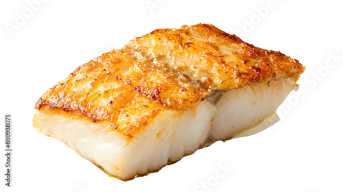 A piece of pan-fried cod with skin, very appetizing, transparent background, png file, Generative AI illustraions	