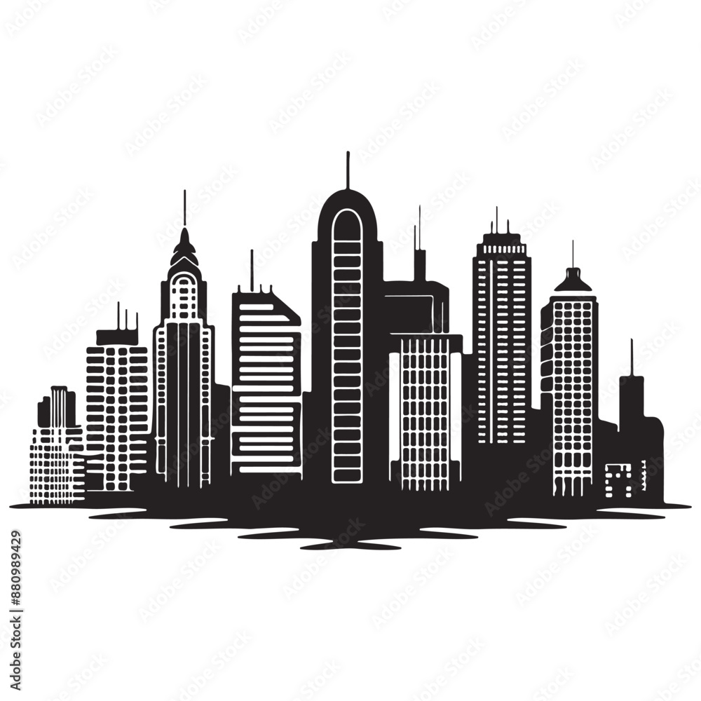 Obraz premium Cityscape silhouette, City silhouette land scape vector and buildings illustration