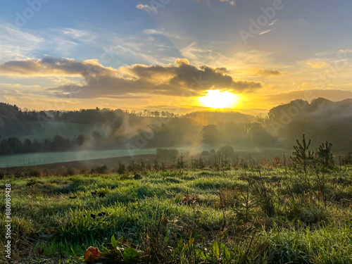 Sunrise Over Misty Fields in Farnham Estate, County Cavan, Ireland