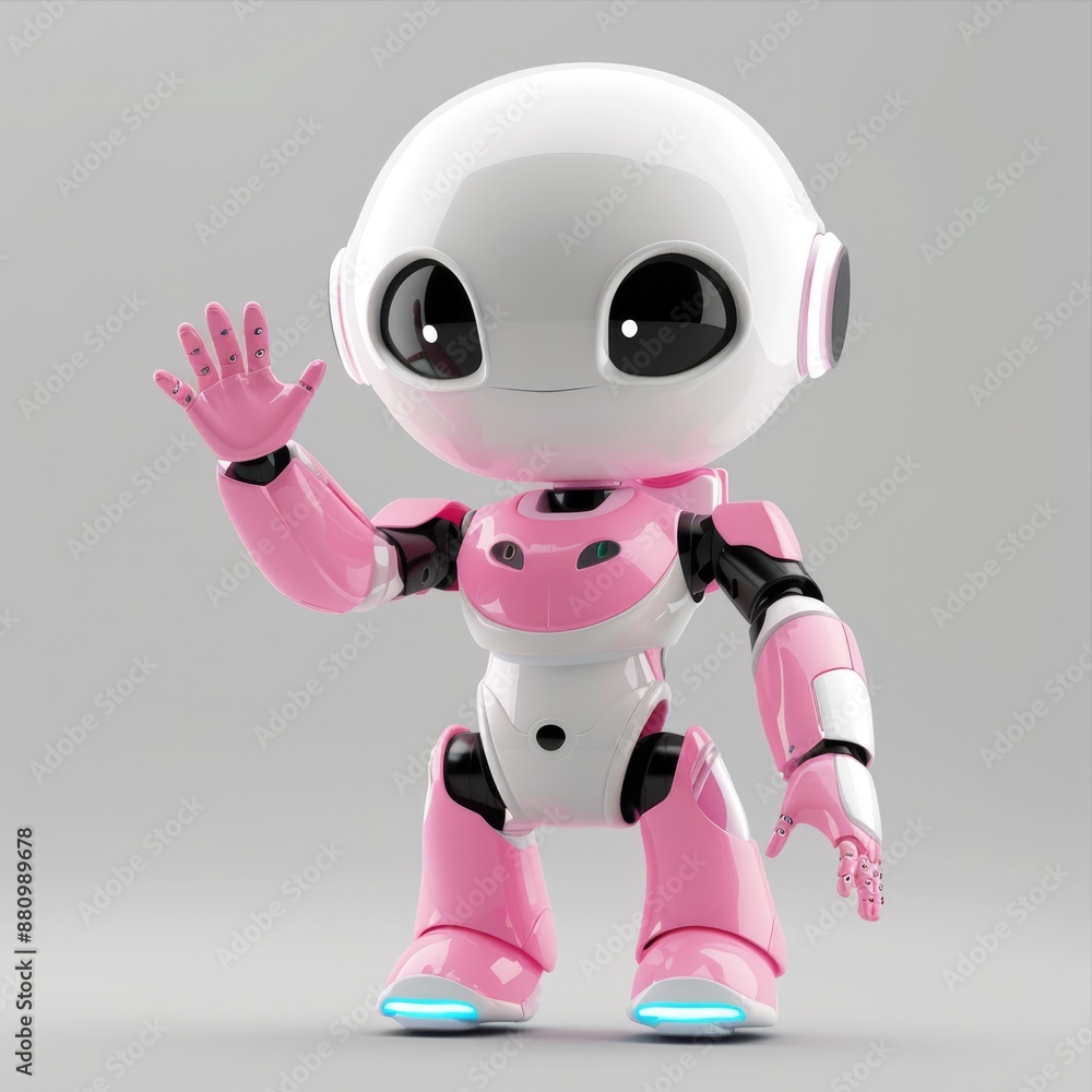 Cute Pink Robot Waving Hello Cute Pink Robot Waving Hello