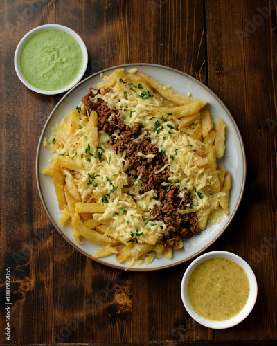 Rustic fries with sauces