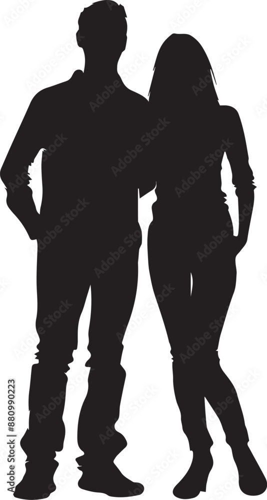 Young couples standing silhouette Young couples standing silhouette