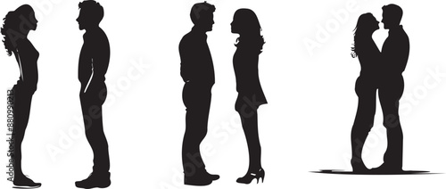 Young couples set standing silhouette