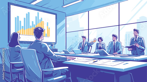 Business meeting in the office. Drawn in chalk icon