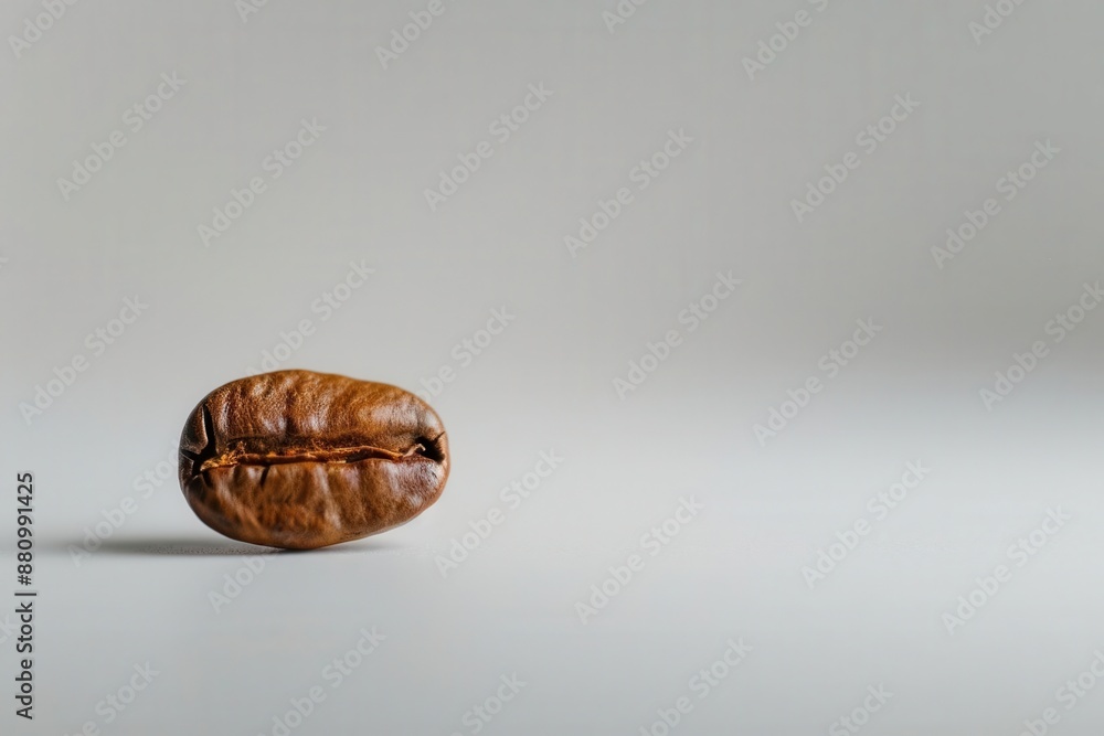A single coffee bean isolated on a white background, showcasing its texture and detail. Minimalistic and focused composition. A single coffee bean isolated on a white background, showcasing its texture and detail. Minimalistic and focused composition.