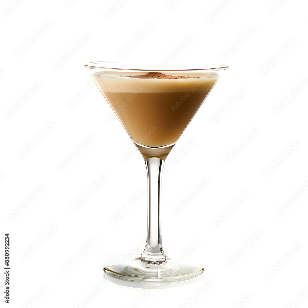 Front view of brandy cocktail in a martini glass isolated on a white background Front view of brandy cocktail in a martini glass isolated on a white background