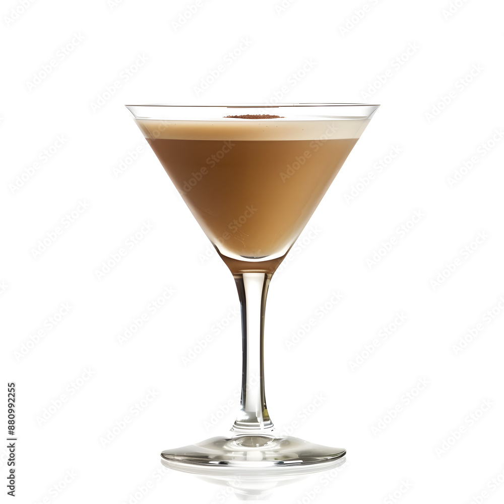 Front view of brandy cocktail in a martini glass isolated on a white background Front view of brandy cocktail in a martini glass isolated on a white background
