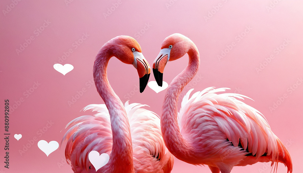 Fototapeta premium pink flamingo with hearts