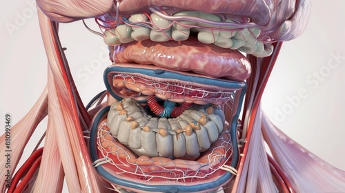 Realistic 3D illustration of the human esophagus showing detailed anatomy, Human Body Anatomy, esophageal study photo