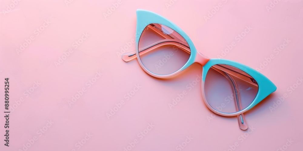 A pair of sunglasses sits on a pink surface A pair of sunglasses sits on a pink surface