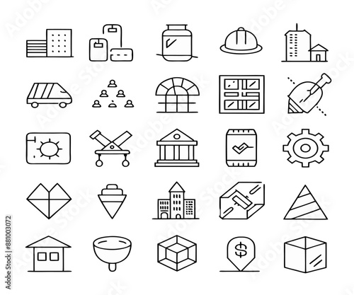 Set of  outline icons related to concrete. Linear icon collection. Editable stroke. Vector illustration