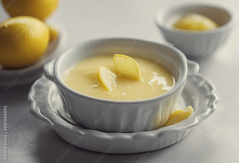 zesty lemon butter sauce in a small dish, garnished with a lemon twist, ad shot, copy space for text zesty lemon butter sauce in a small dish, garnished with a lemon twist, ad shot, copy space for text