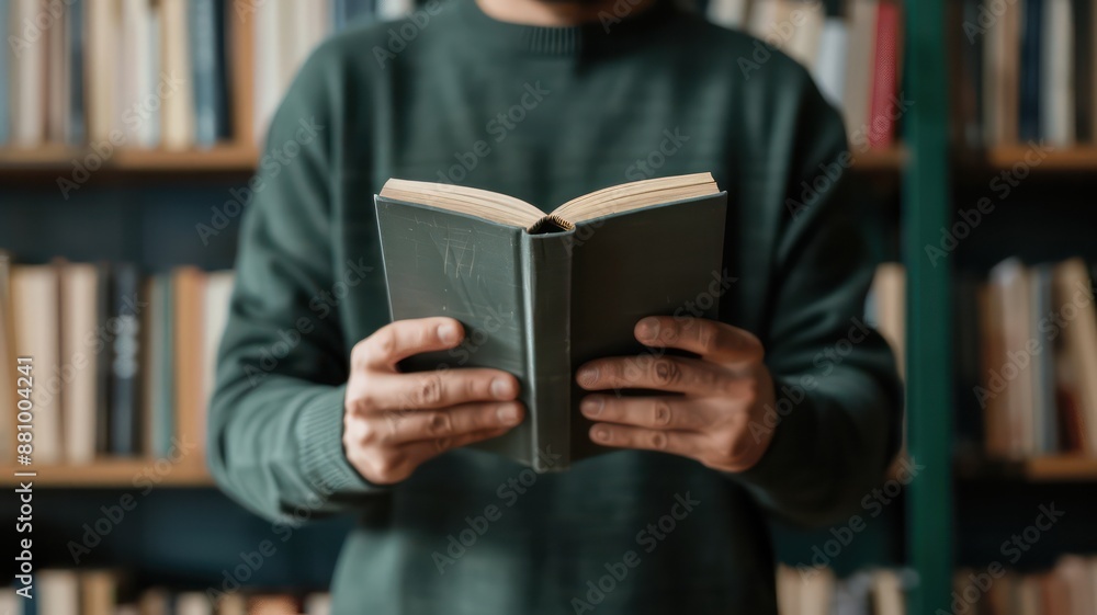 A Man standing in the middle of a library aisle, surrounded by tall bookshelves filled with books, looking ahead, creating a sense of curiosity and exploration in a quiet academic setting. A Man standing in the middle of a library aisle, surrounded by tall bookshelves filled with books, looking ahead, creating a sense of curiosity and exploration in a quiet academic setting.