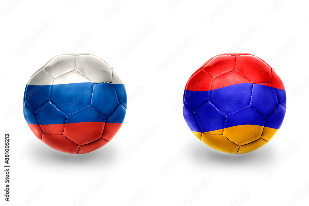 football balls with national flags of armenia and russia ,soccer teams. on the white background. football balls with national flags of armenia and russia ,soccer teams. on the white background.