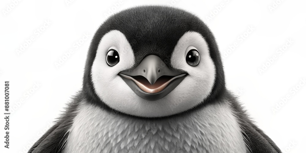 Naklejka premium Cute Penguin Close Up, 3D Render, Animal Portrait, White Background, penguin, animal, wildlife
