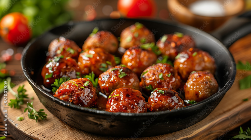 Juicy Homemade Meatballs in a Cast Iron Skillet Juicy Homemade Meatballs in a Cast Iron Skillet