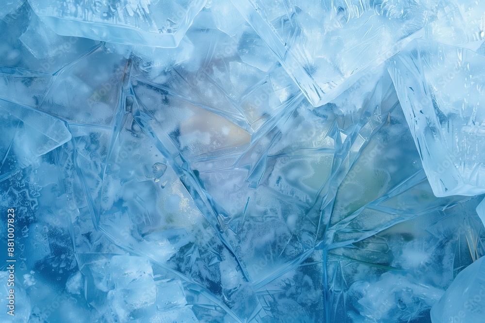 A blue background with ice and snow. The ice is broken and scattered. Scene is cold and desolate A blue background with ice and snow. The ice is broken and scattered. Scene is cold and desolate