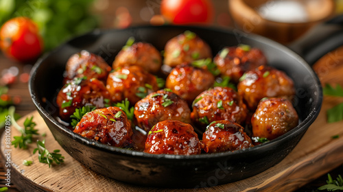 Juicy Homemade Meatballs in a Cast Iron Skillet