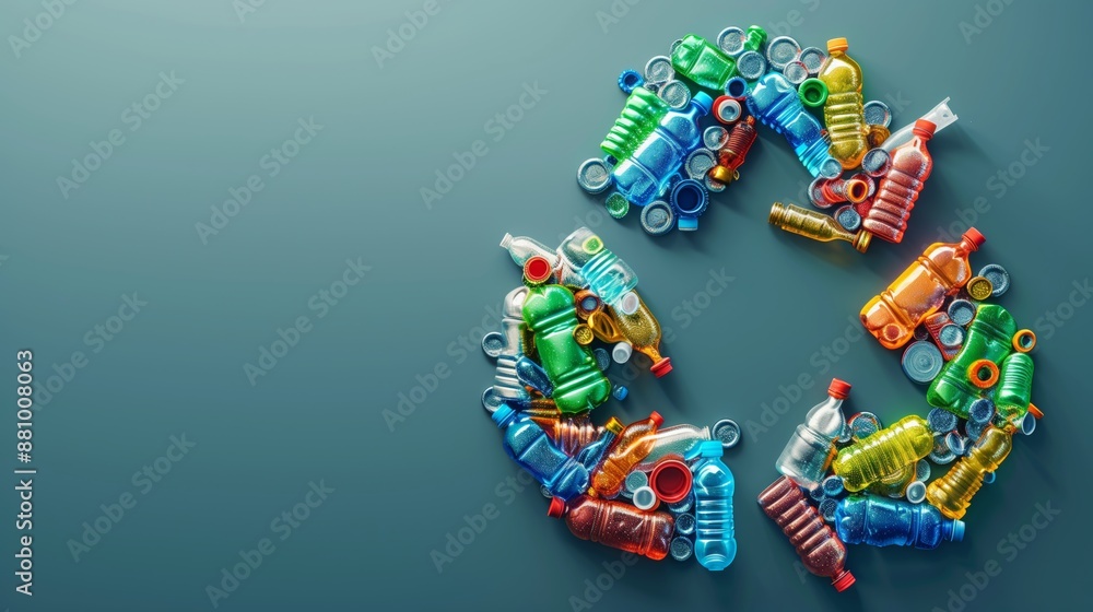3D Recycling Symbol of Plastic Bottles on Minimalist Background 3D Recycling Symbol of Plastic Bottles on Minimalist Background