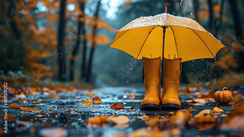 Wallpaper Mural yellow boots umbrella,pumpkins hello autumn concept Torontodigital.ca