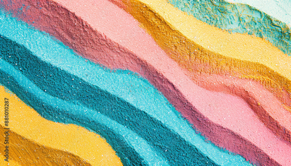 Top view of colorful sand on white background. It is lined with colored stripes Top view of colorful sand on white background. It is lined with colored stripes