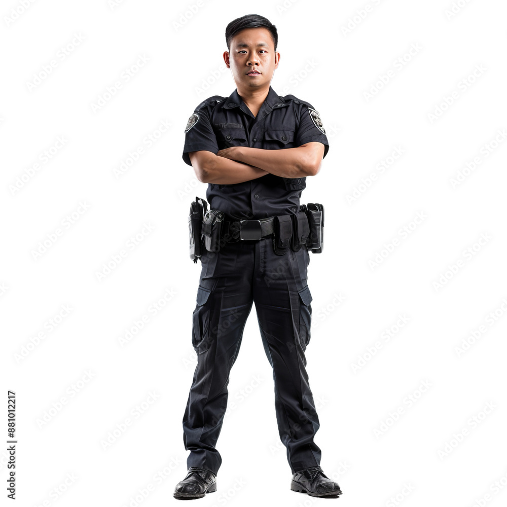 Serious male police officer in uniform posing with arms crossed on a transparent background Serious male police officer in uniform posing with arms crossed on a transparent background