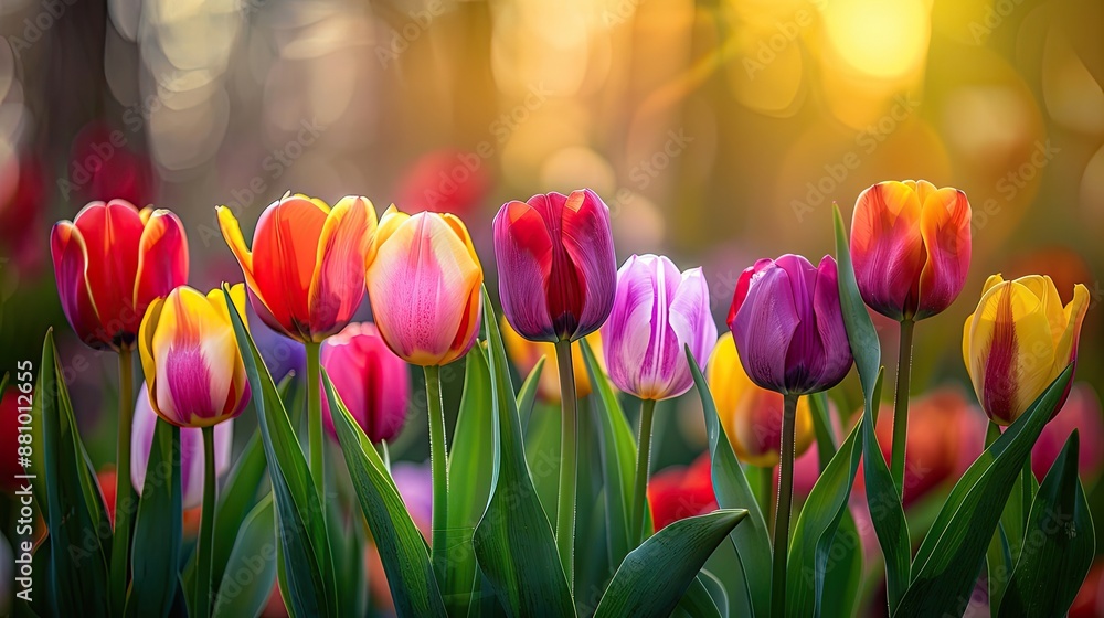 Colorful tulips blooming in spring garden Colorful tulips blooming in spring garden
