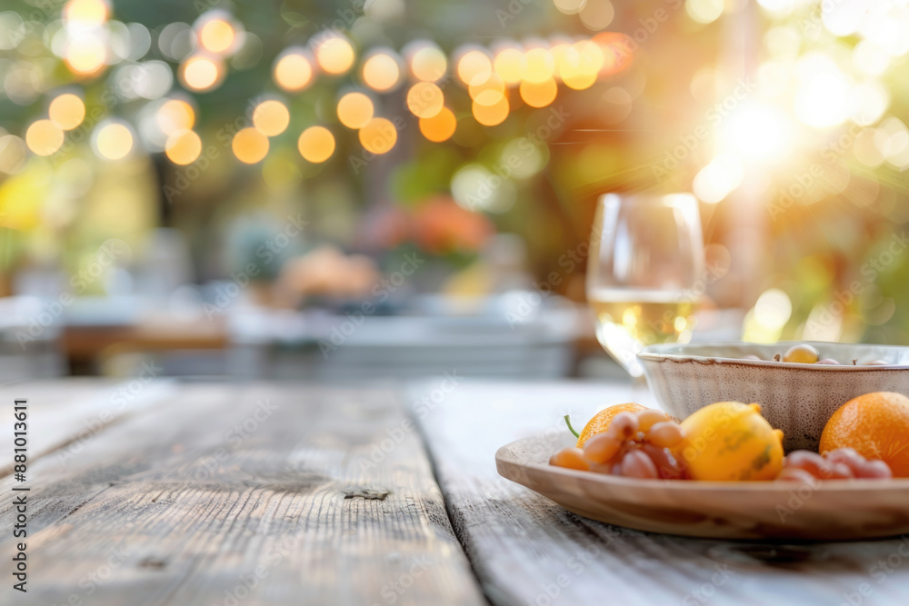Naklejka premium Thanksgiving table setting outdoors with pumpkins and candles. Autumn home decoration