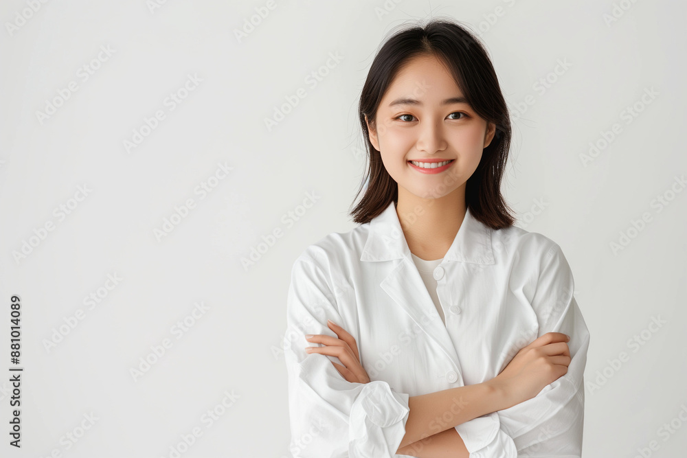 Young asian woman dressed in white isolated on white background. High quality photo Young asian woman dressed in white isolated on white background. High quality photo